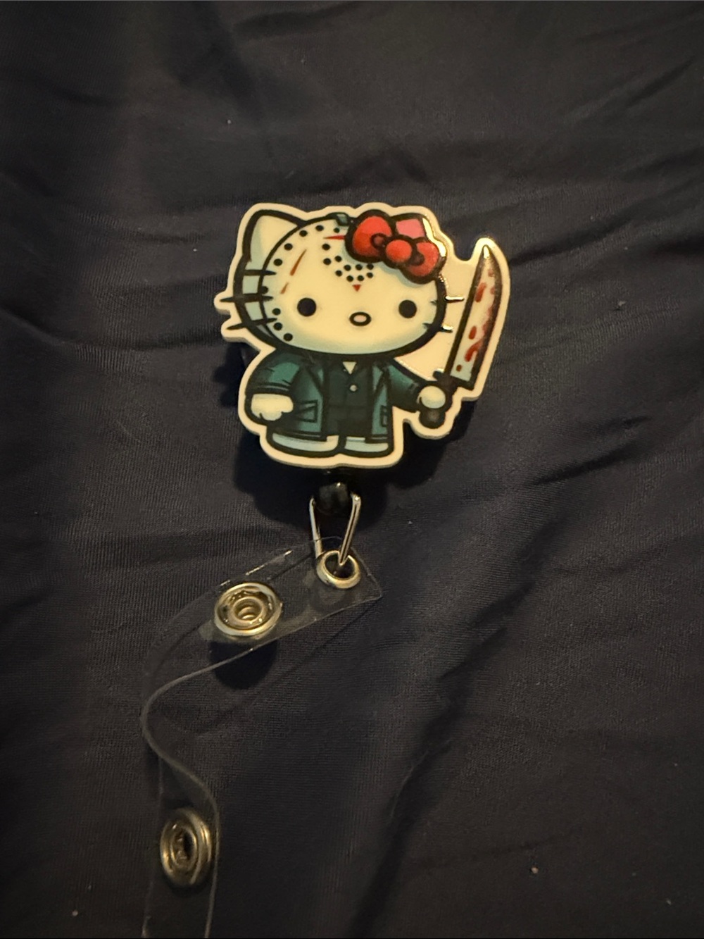 Novelty Character Retractable ID Reel in White, Red & Teal